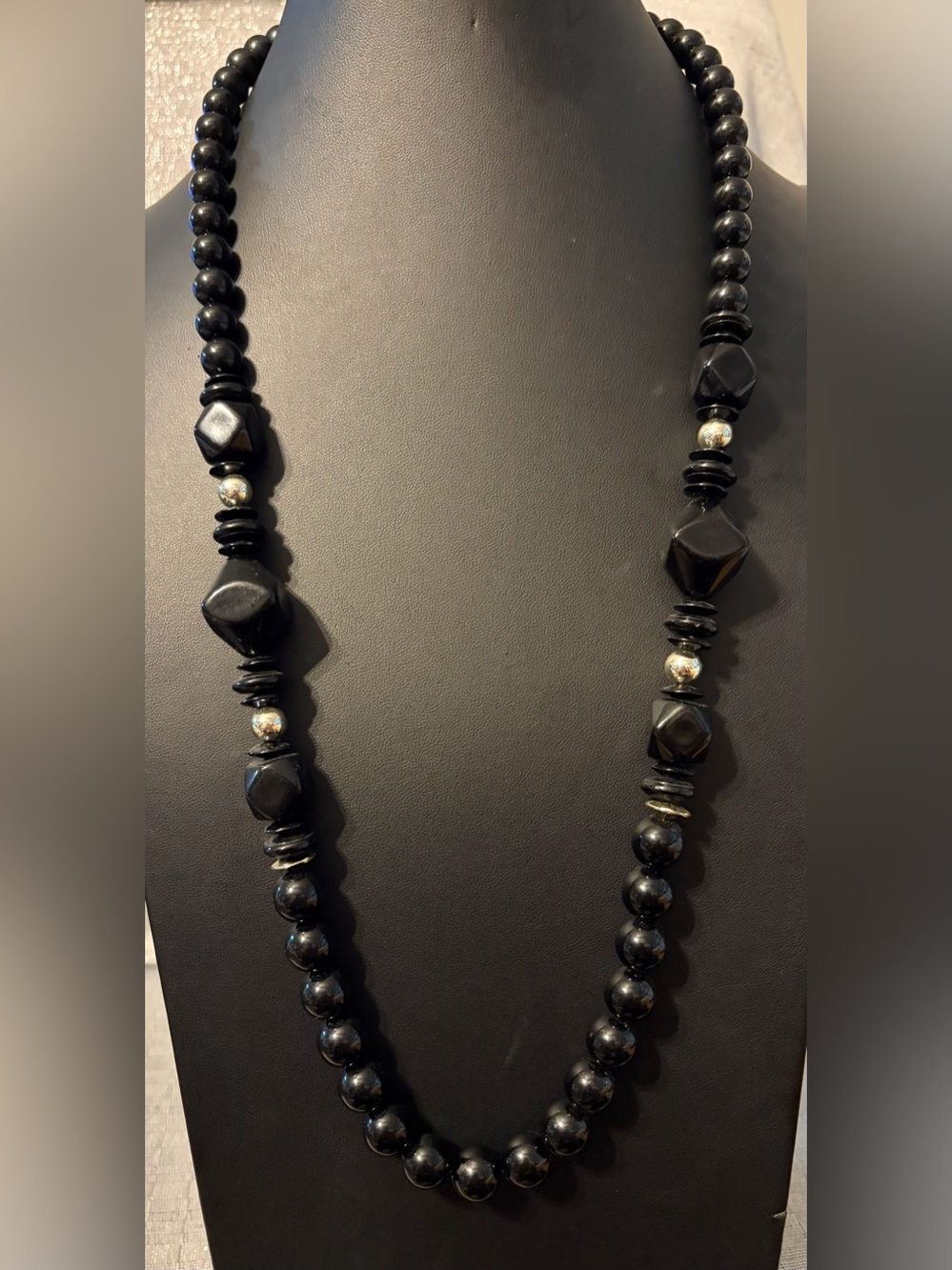 Vintage Black Beaded Statement Necklace - Women Jewelry